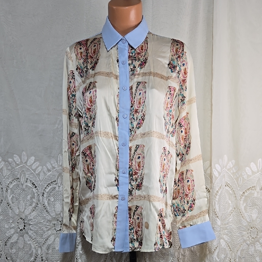 BEULAH Owl Button Up Dress Shirt/Top/Blouse Sz Large